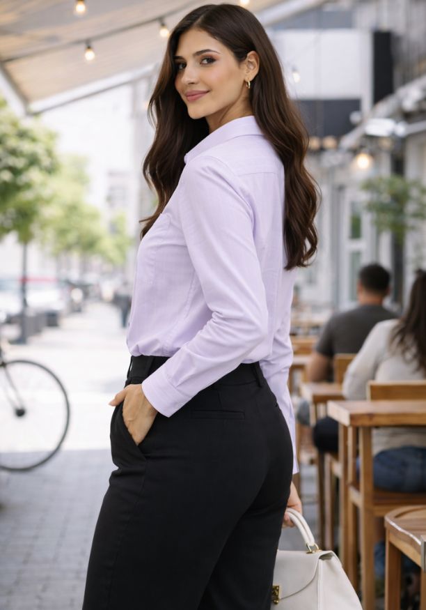 ELODIE LONG SLEEVE STRIPE PURPLE SHIRT 